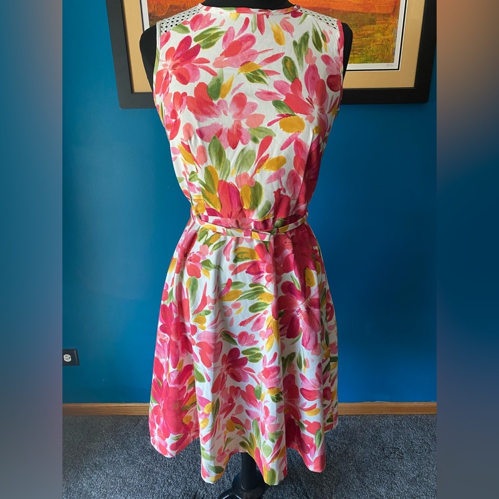 Dressbarn Established 1962 Pink Floral MIDI Dress with belt
